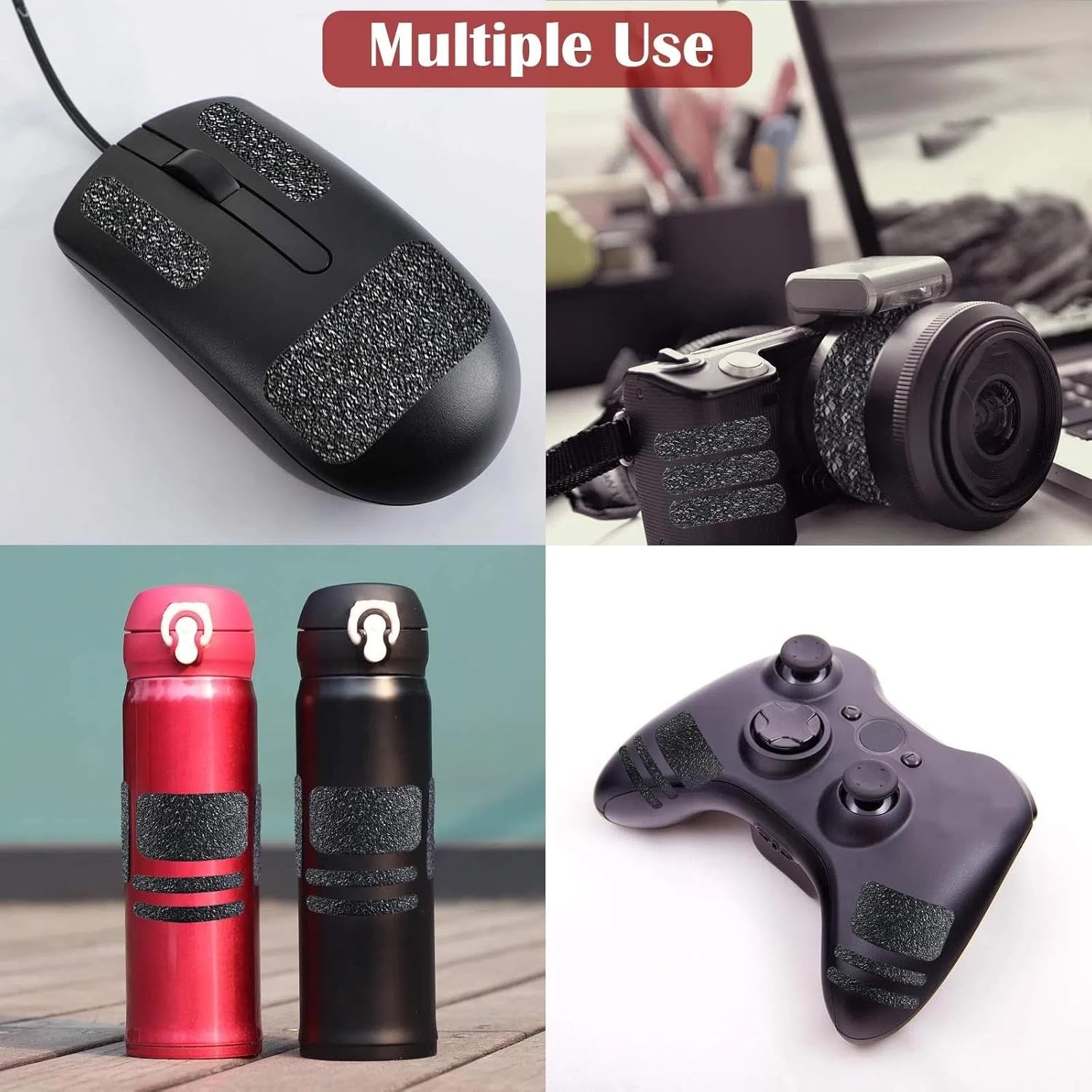 Zonon 4 Pieces Grip Phone Tape Sticker Anti Slip Rubber Textured Black